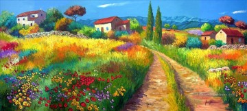 triptyque paysage provencal jardin Peinture à l'huile